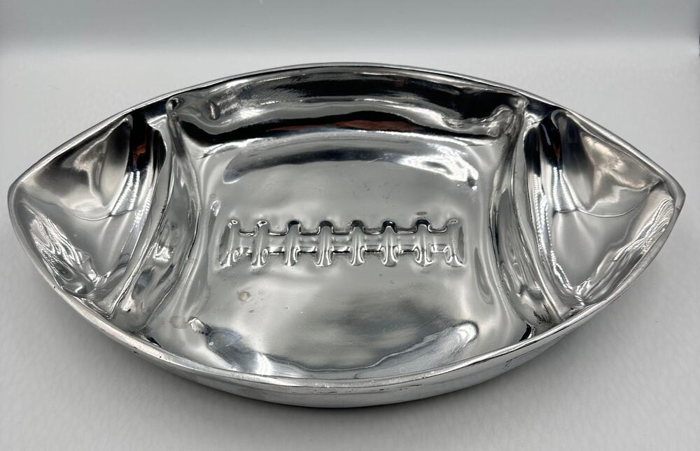 Vintage Handcrafted Polished Pewter Football Chip & Dip Serving Platter Tray